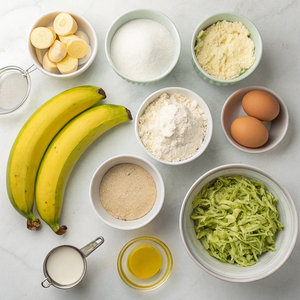 Banana Zucchini Bread ingredients on countertop