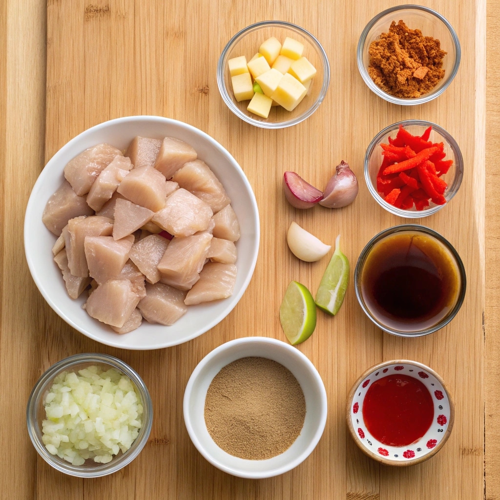 Bourbon Chicken ingredients flat lay