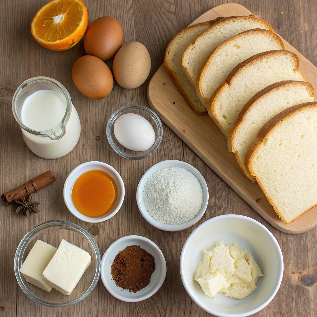 Brioche French Toast ingredients laid out flat