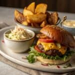 classic beef burger with sides