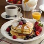 Serving pancakes with berries
