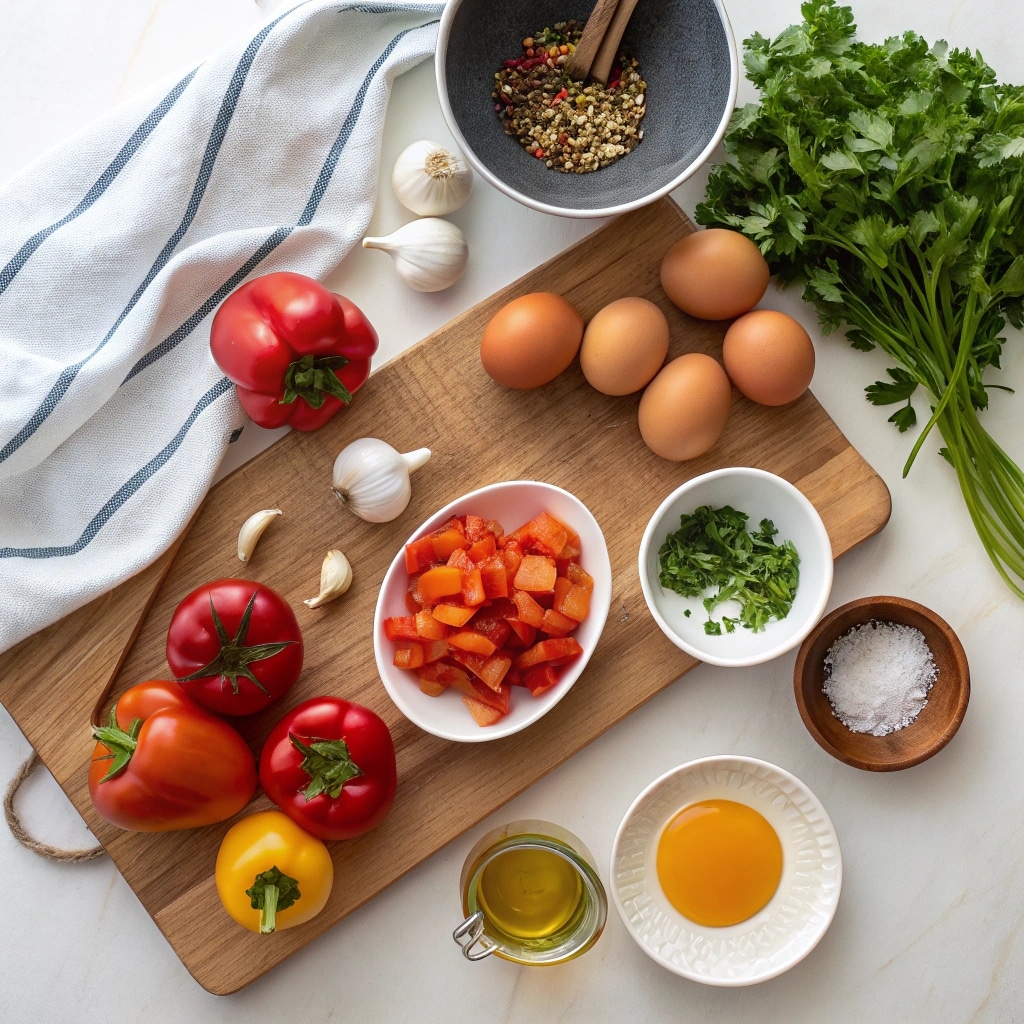 Shakshouka recipe ingredients displayed